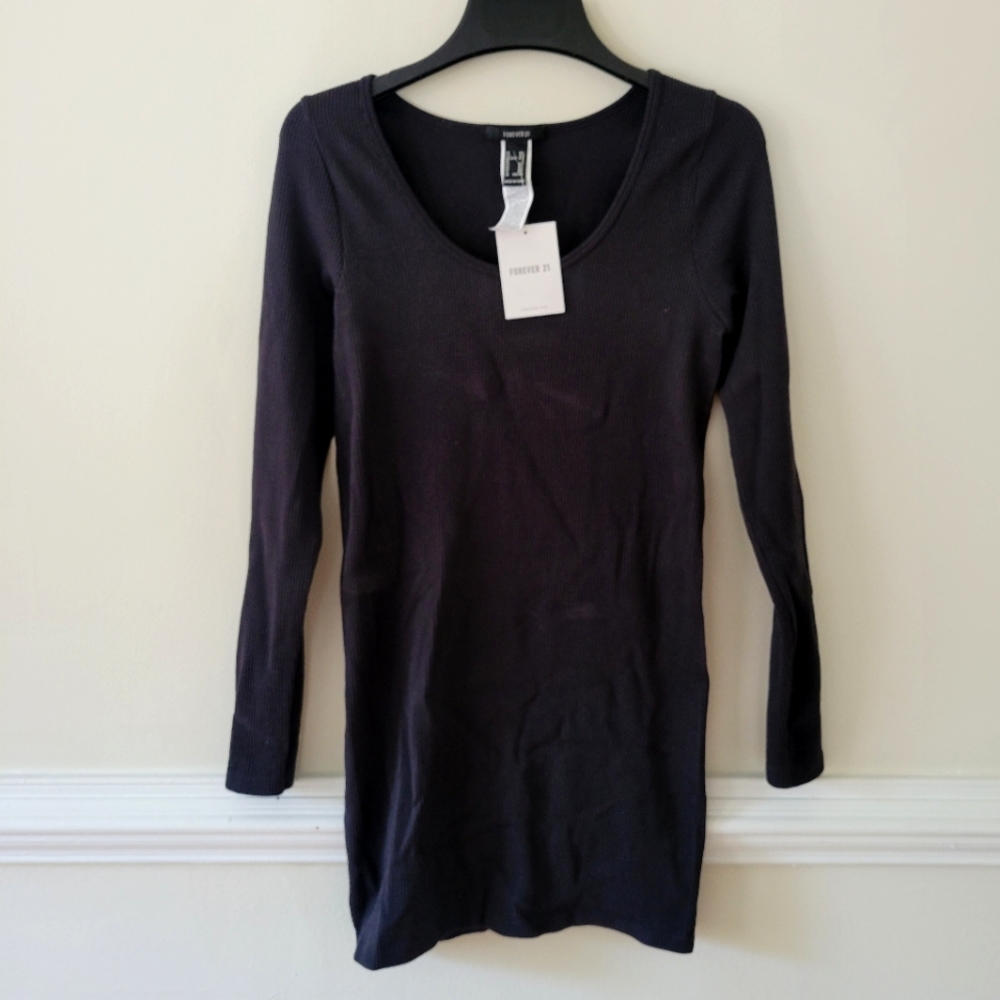 NWT Forever 21 Black rib knit long-sleeve mini dress
